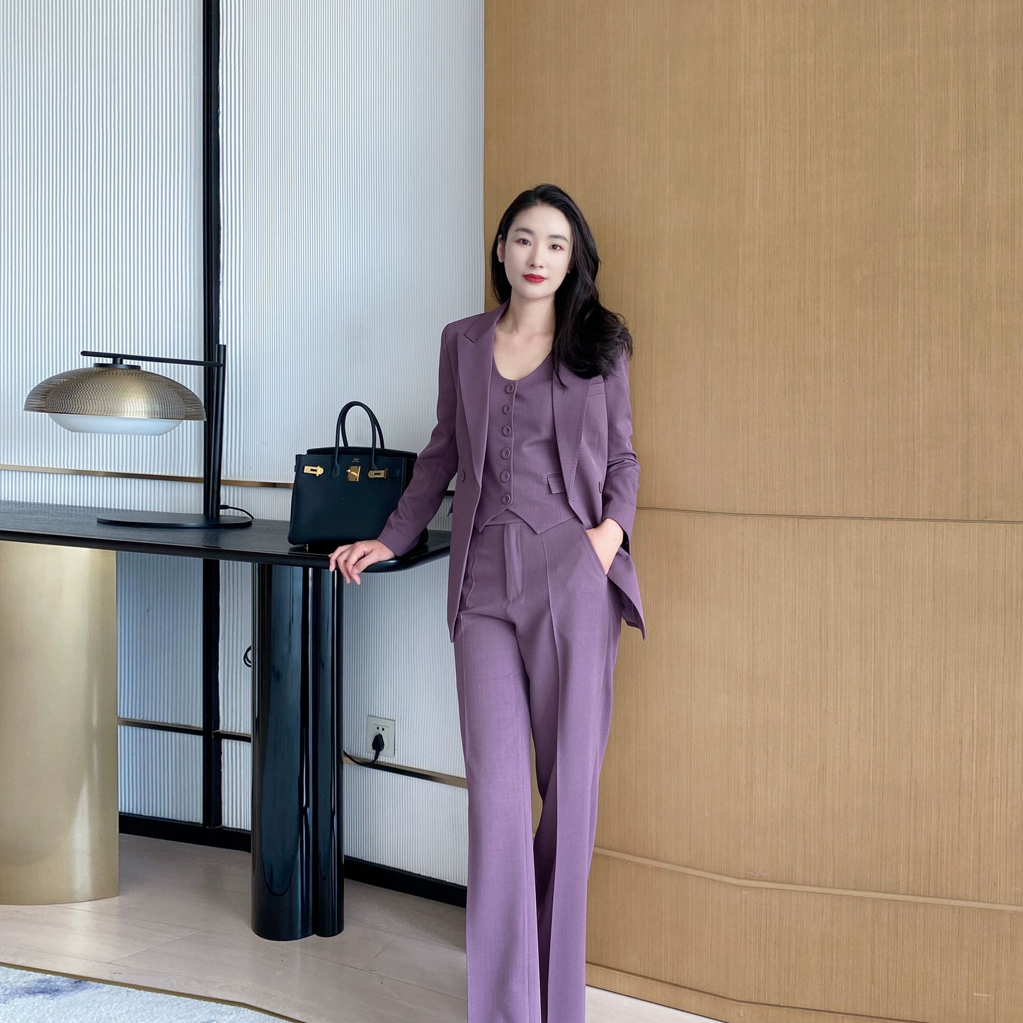 Elegant Demi-Season Purple 3-Piece Suit Set for Women