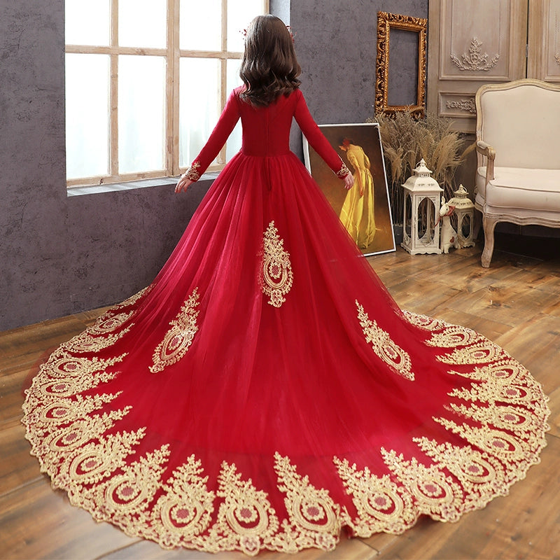 Elegant Long Sleeve Princess Dress for Girls Wedding Party