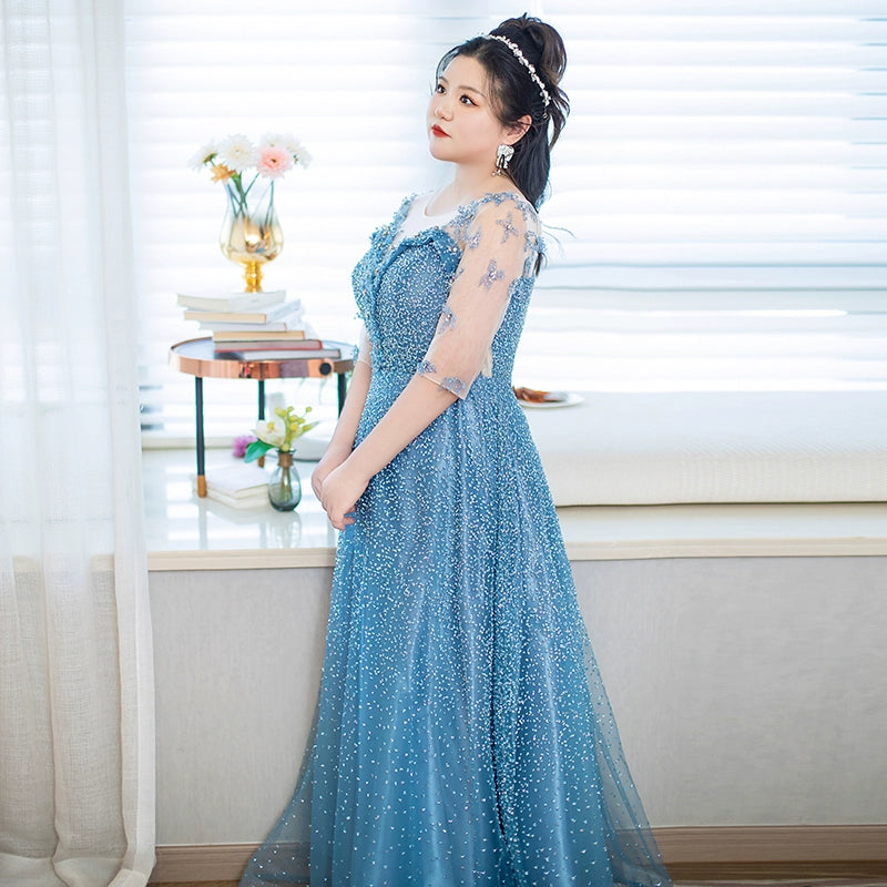Gray Blue Evening Dress
