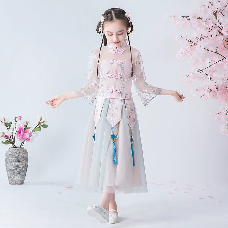 Elegant Summer Hanfu Cheongsam: Perfect for Children's Catwalk & Performances