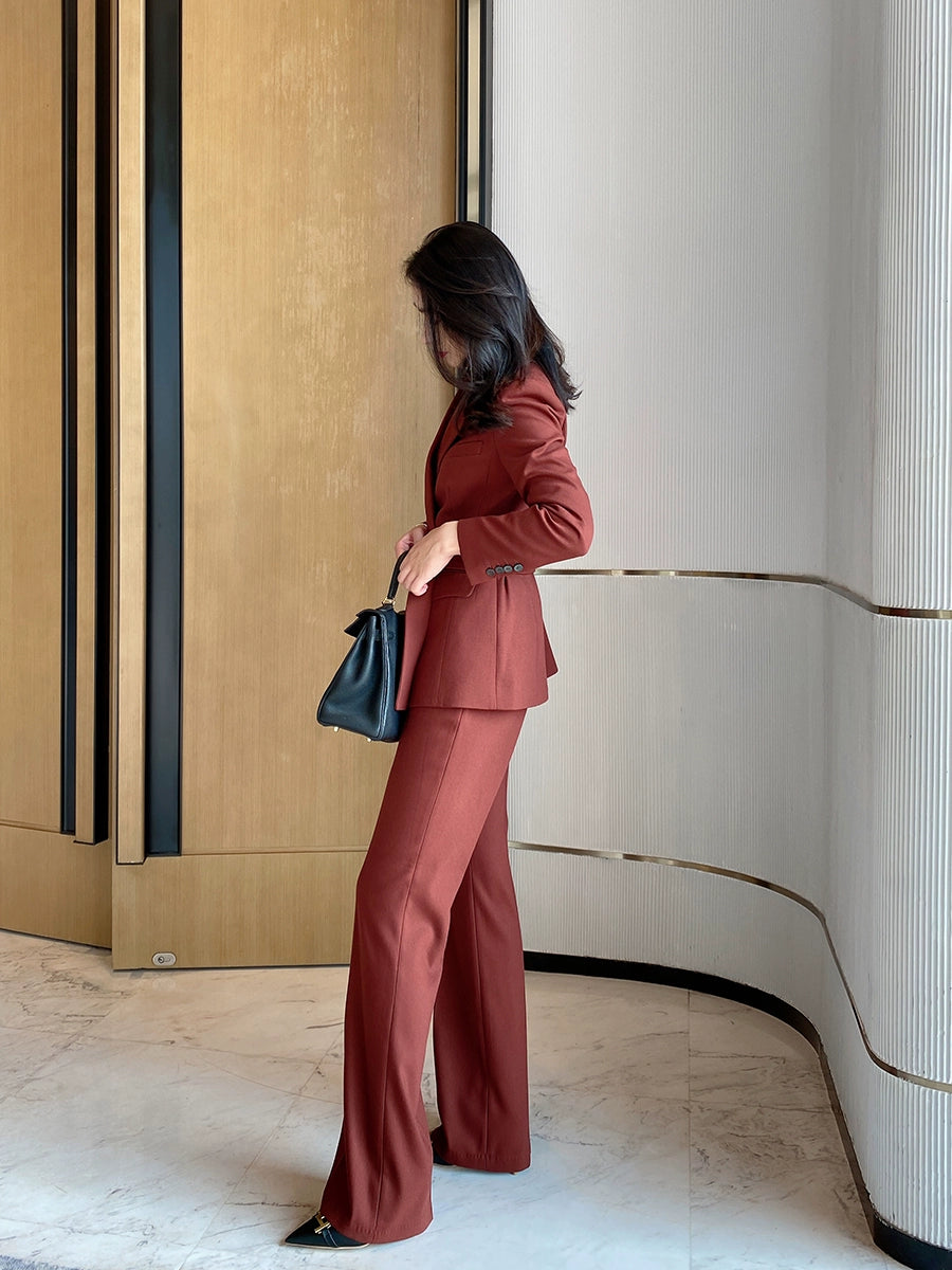 Christmas Red Velvet Women’s Tailored Suit with Flared Trousers