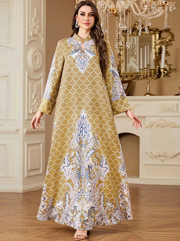 Elegant Long Sleeve Floral Maxi Dress Autumn European Style