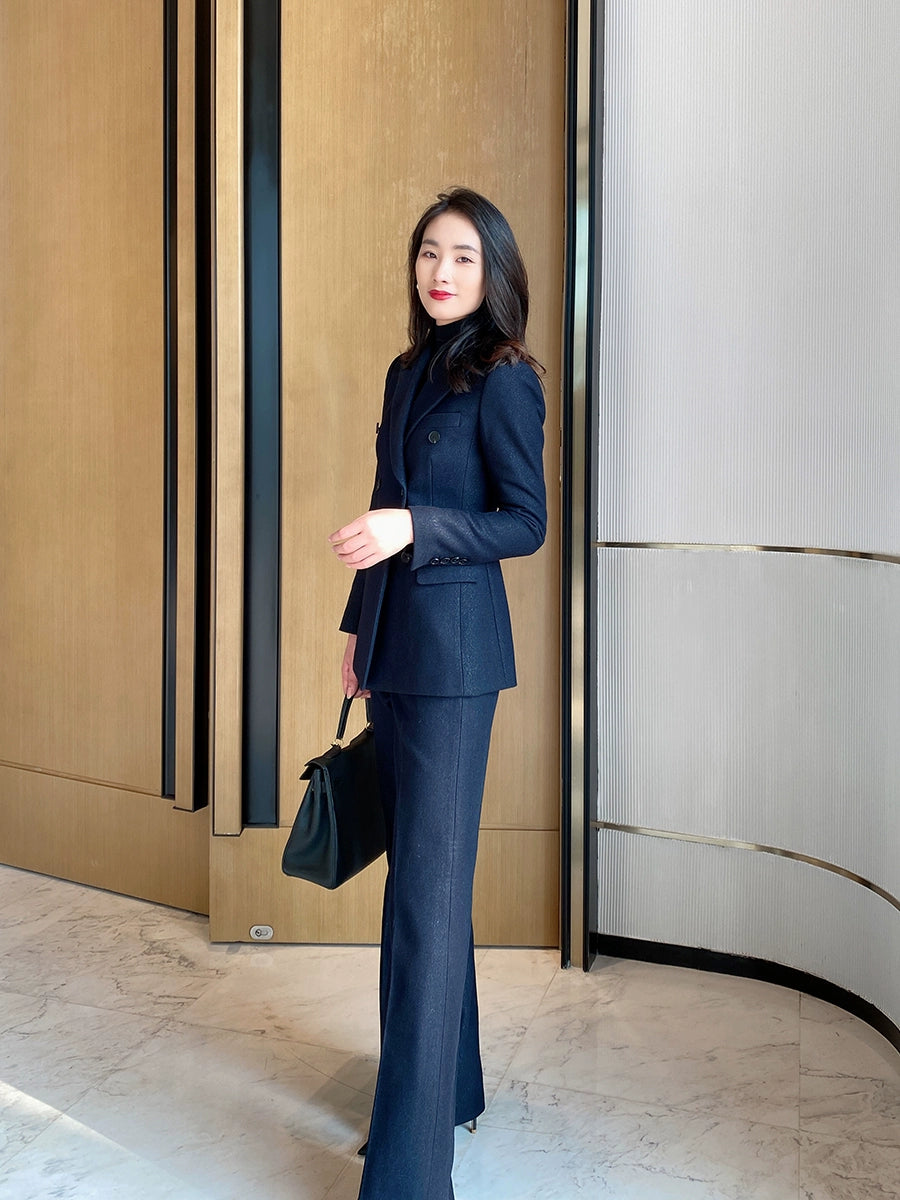 Premium Demi-Season Woolen Black Straight-Leg Trousers for Women