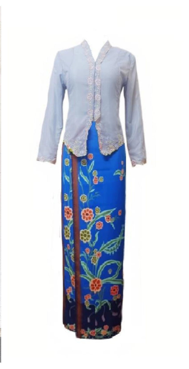 Blue Fitted Embroidered Top and Skirt Set