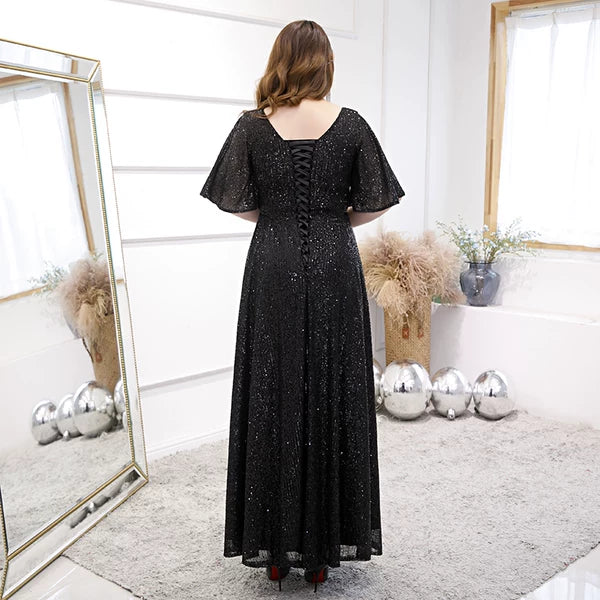 Black Nail Sequins Fitted Evening Dress