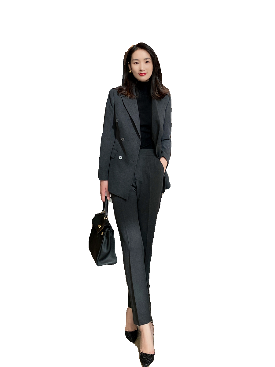 Blue Gray Demi-Season Classic Women's Suit Jacket & Trousers
