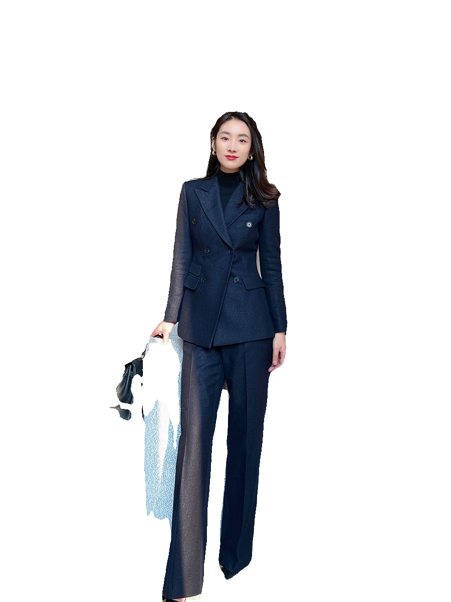 Premium Demi-Season Woolen Black Straight-Leg Trousers for Women