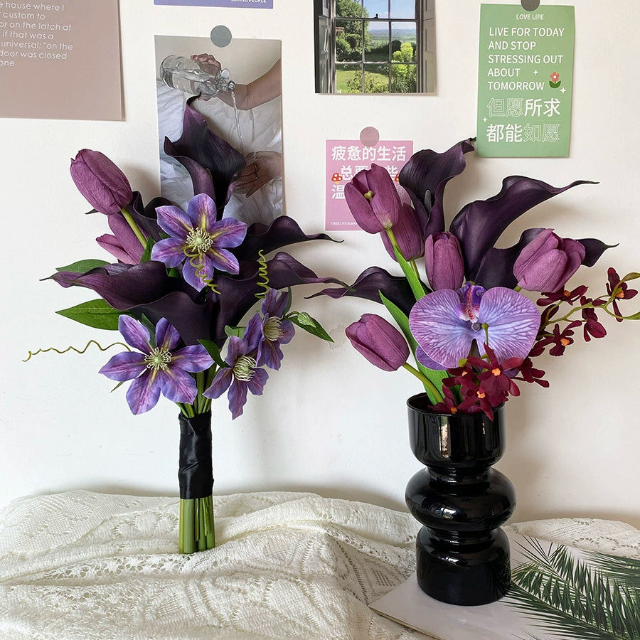 Deep Purple Calla Lily Handheld Silk Flower – Unique Home Vase for Weddings & Graduation