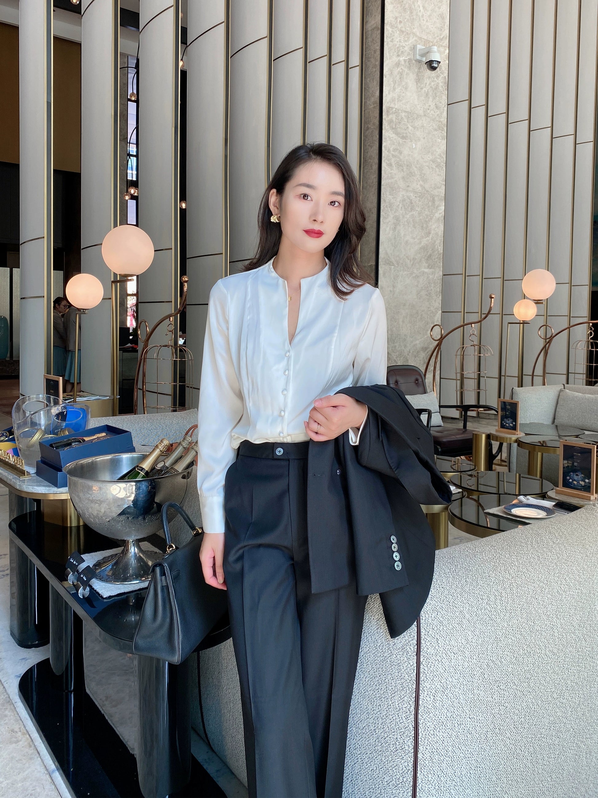 Elegant Autumn Oversized Long Sleeve White Shirt for Women