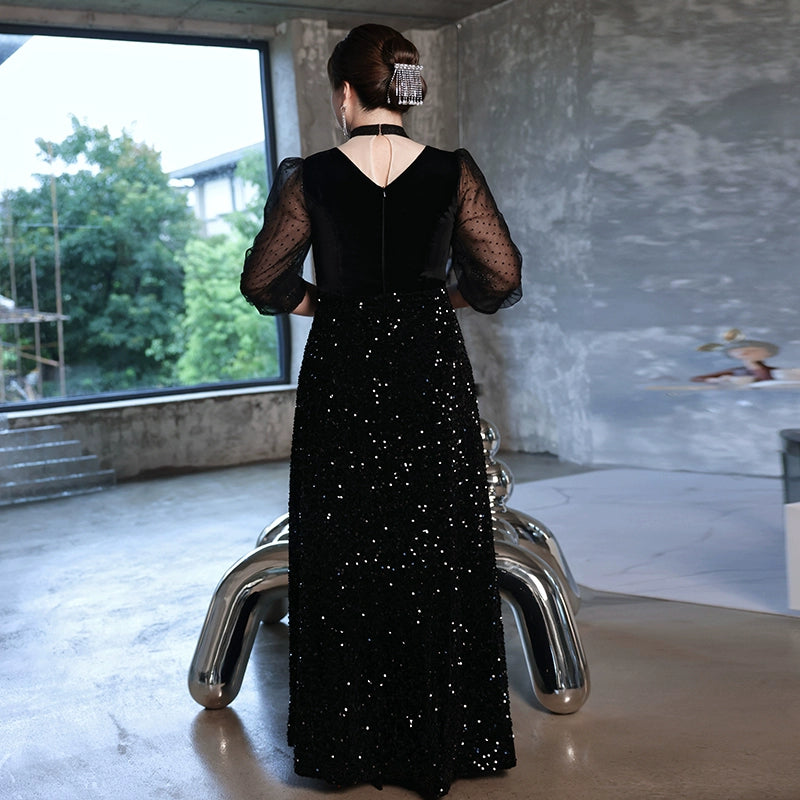 Elegant French Black Evening Dress