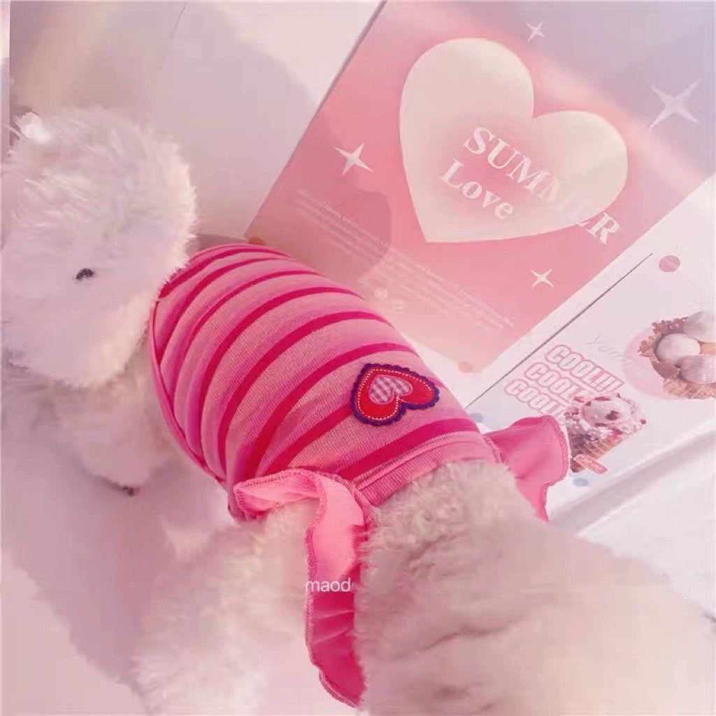 Peach Fans Sweetheart Summer Embroidered Elastic Striped Pet Vest