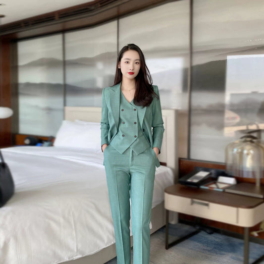 Elegant Green Women's 3-Piece Slim Fit Suit Set