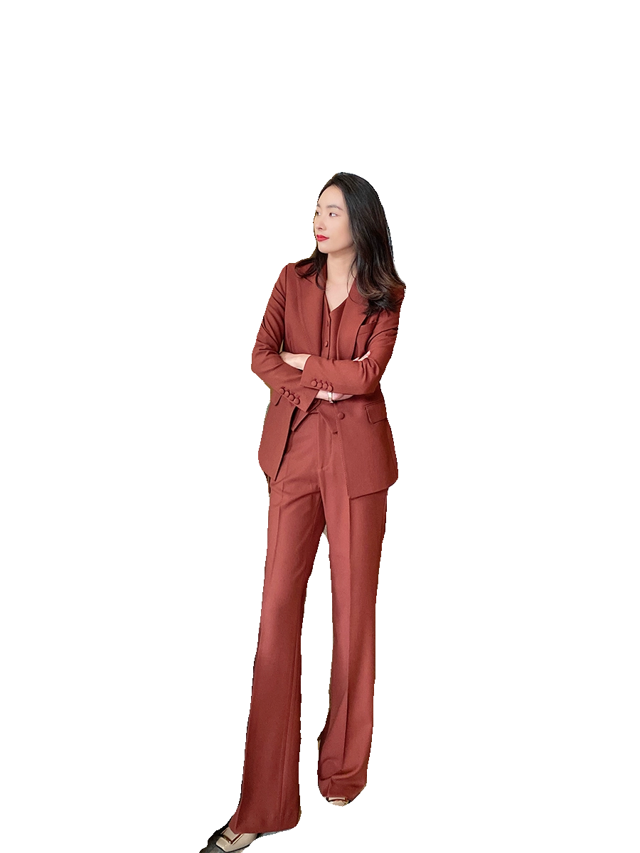 Elegant Burgundy 3-Piece Women's Suit Set with Vest and Trousers
