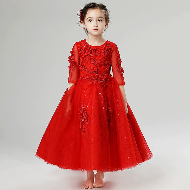 Elegant Long Sleeve Princess Dress for Piano Performances & Events