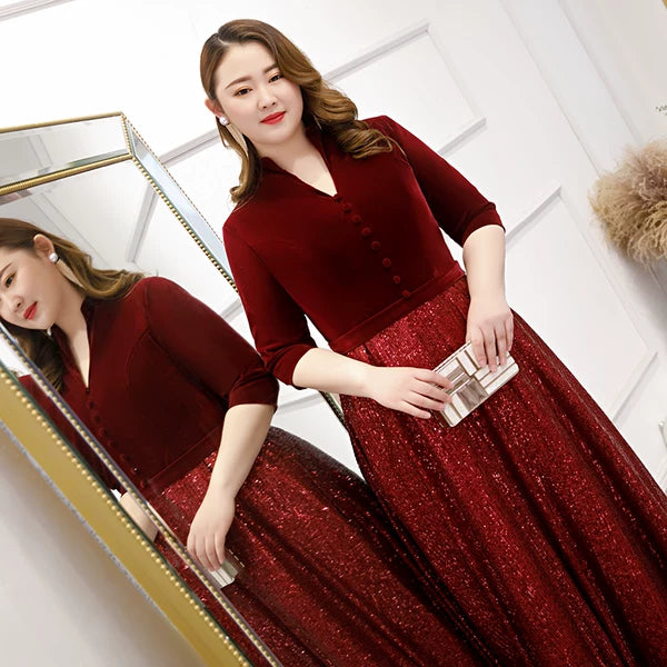Burgundy Velvet Evening Dress