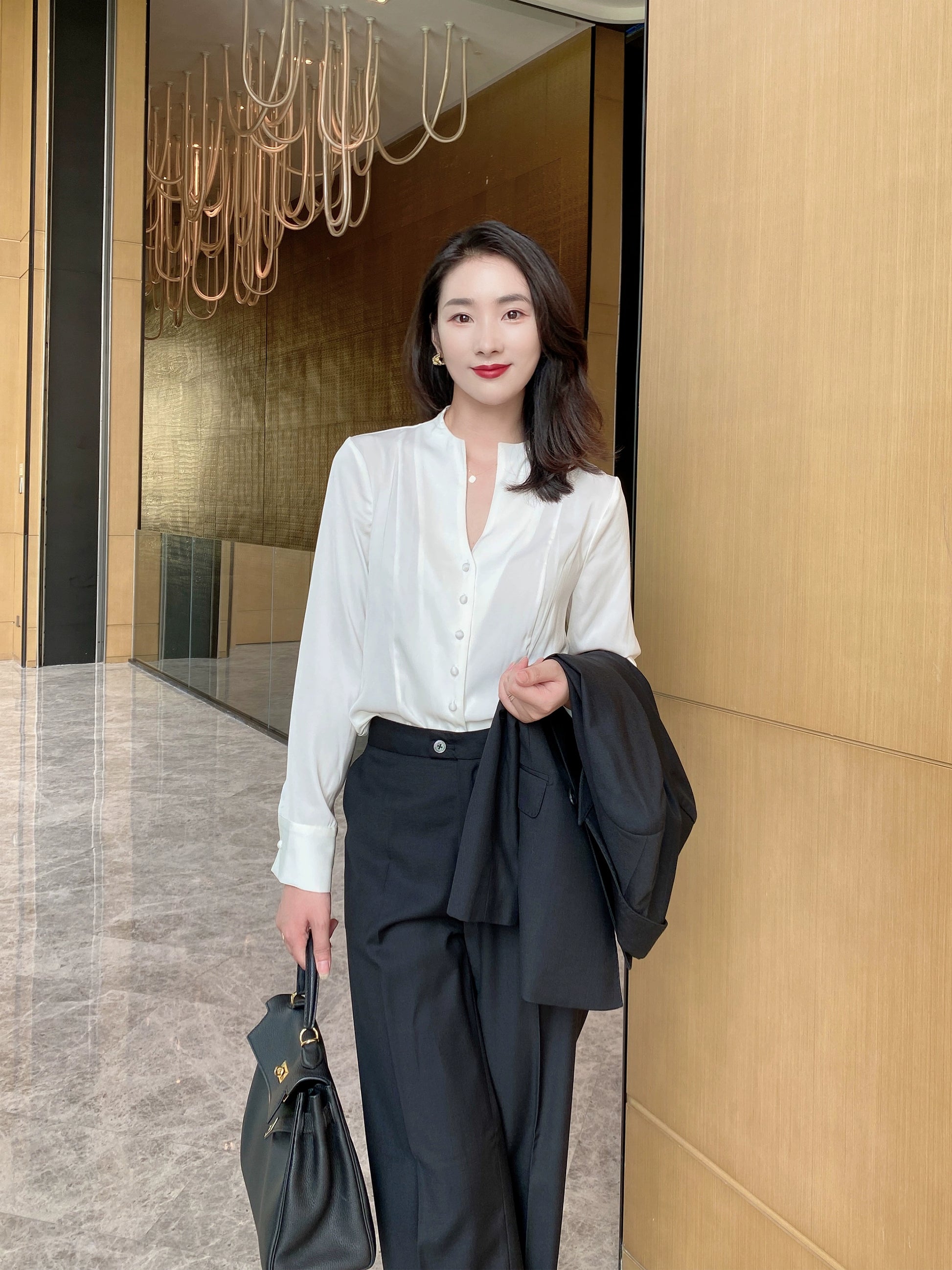 Elegant Autumn Oversized Long Sleeve White Shirt for Women