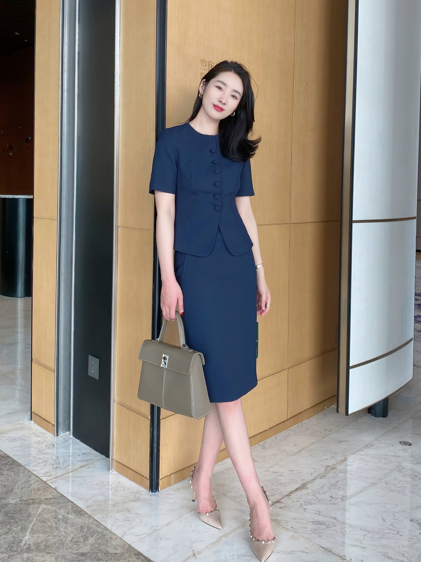 Summer Classic Short Sleeve Hidden Green Suit for Hotel Professionals