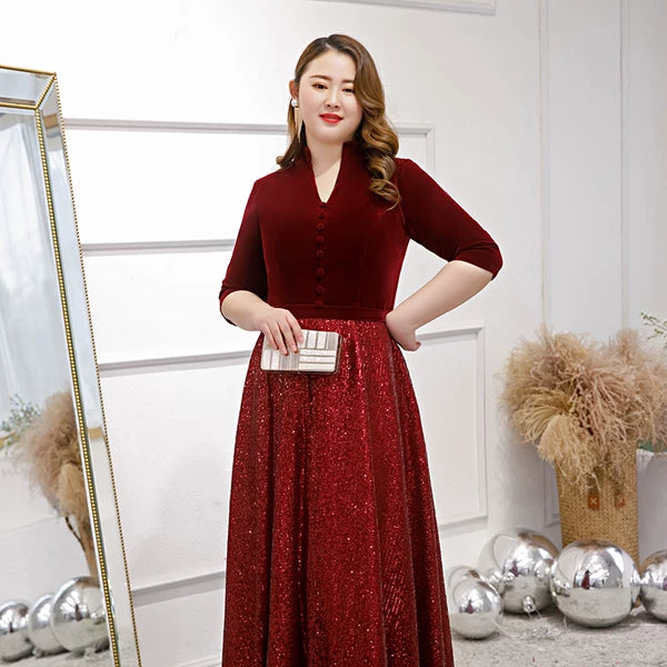 Burgundy Velvet Evening Dress