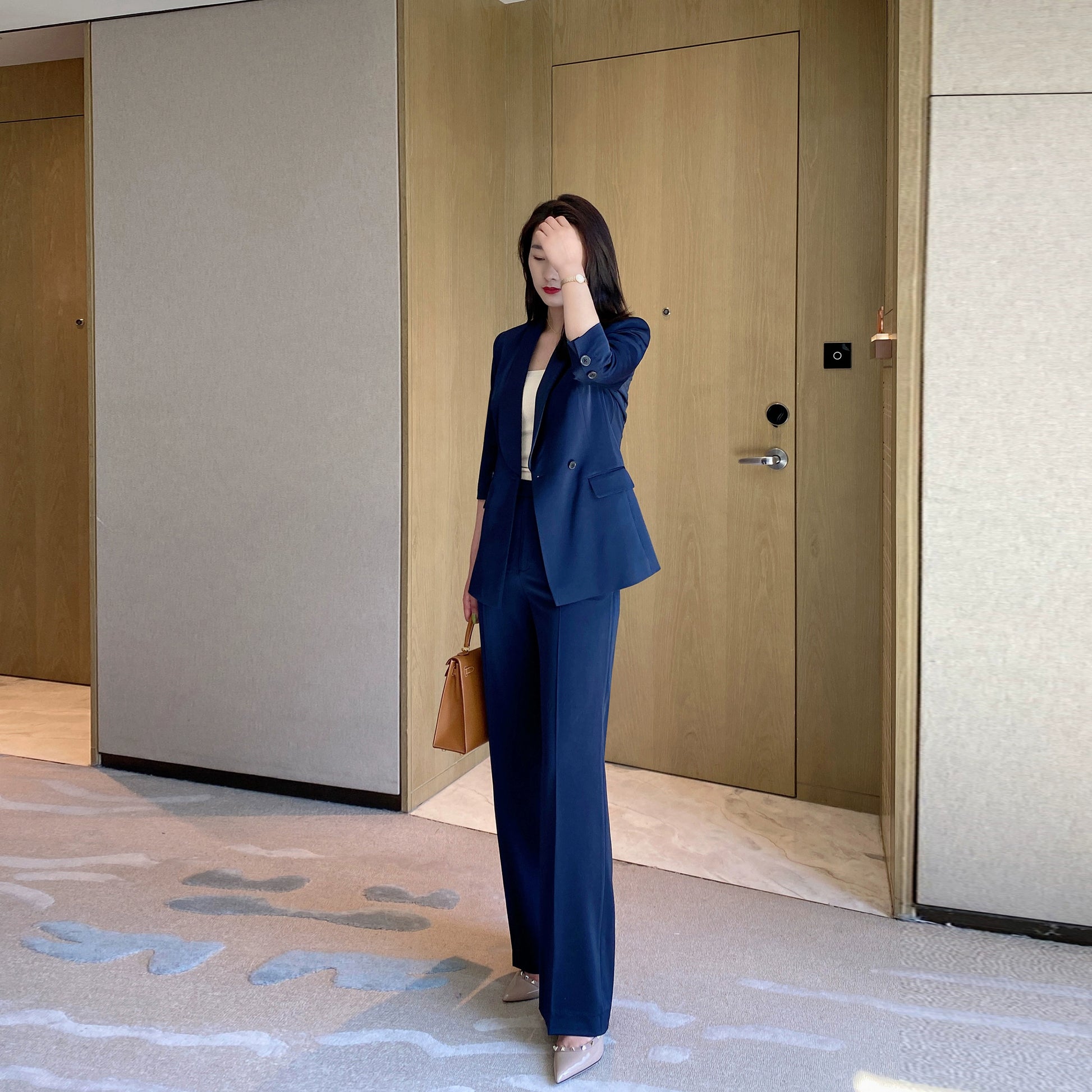 Summer Classic Suit Jacket Set with Loose Straight Trousers