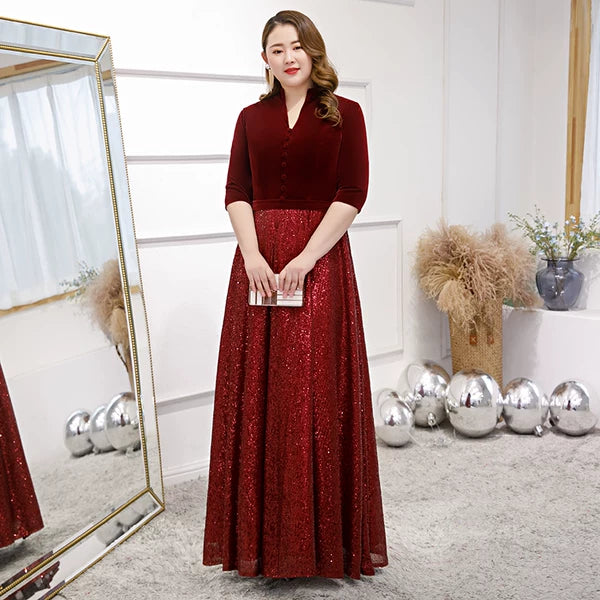 Burgundy Velvet Evening Dress