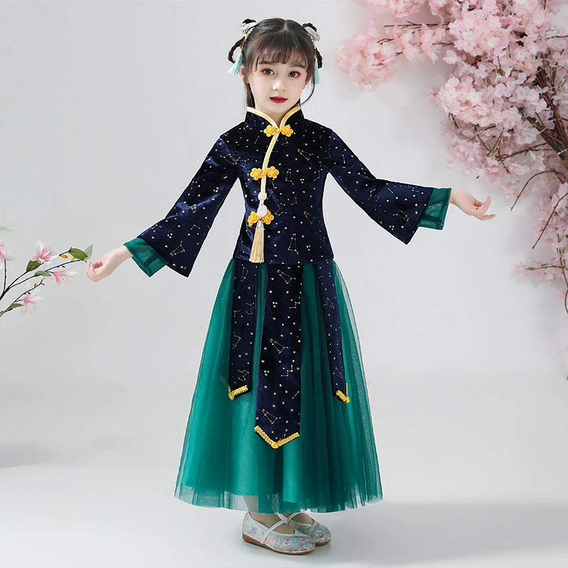 Elegant Chinese Children's Hanfu Set - Thickened Luxury Style for Festive Occasions