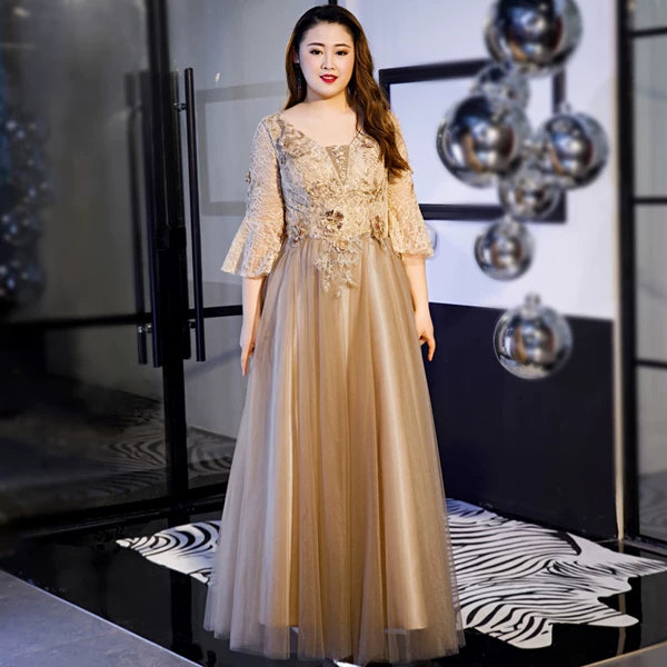 Elegant V Neck Coffee Long Evening Dress