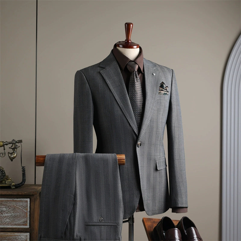 Men's 3-Piece English Style Classic Suit Jacket and Trousers Set for Leisure Wedding