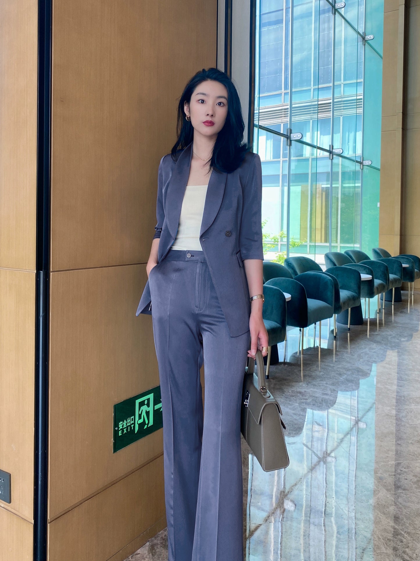 Elegant Summer Blue Women's Suit Set – Loose Straight Fit