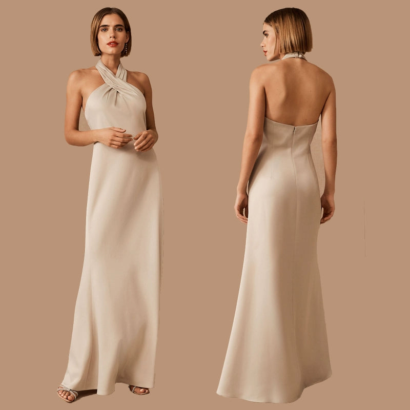 Champagne Colored Fitted Bridesmaid Dress