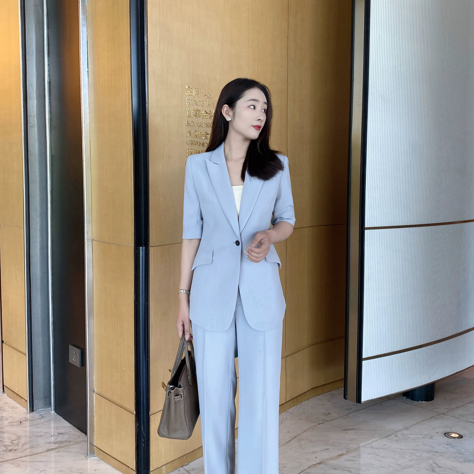 Moon Gray Slim Fit Summer Suit Jacket & Trousers Set