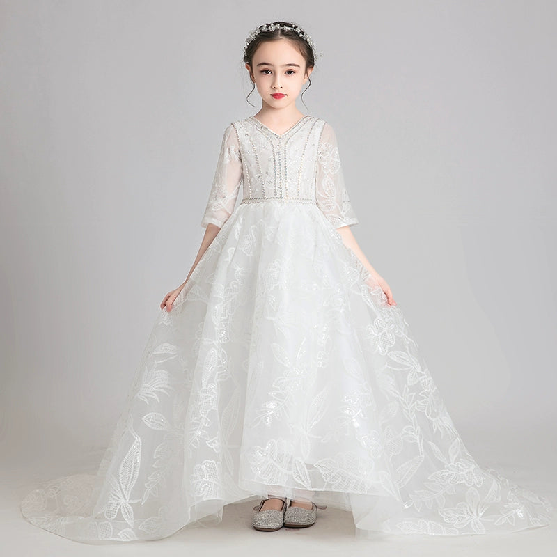 Elegant Flower Girl Dress Extra-Long Wedding Princess Costume Evening Gown