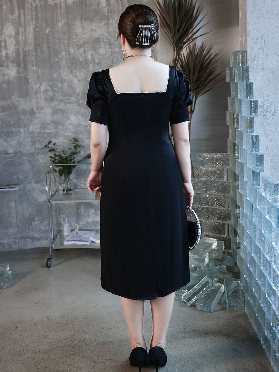 Elegant French Square Neckline A-Line Dress