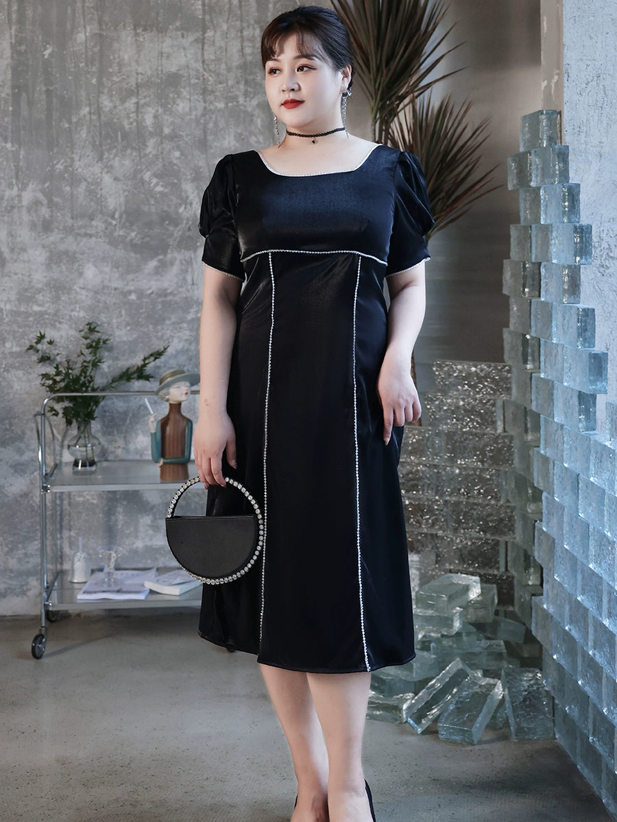 Elegant French Square Neckline A-Line Dress