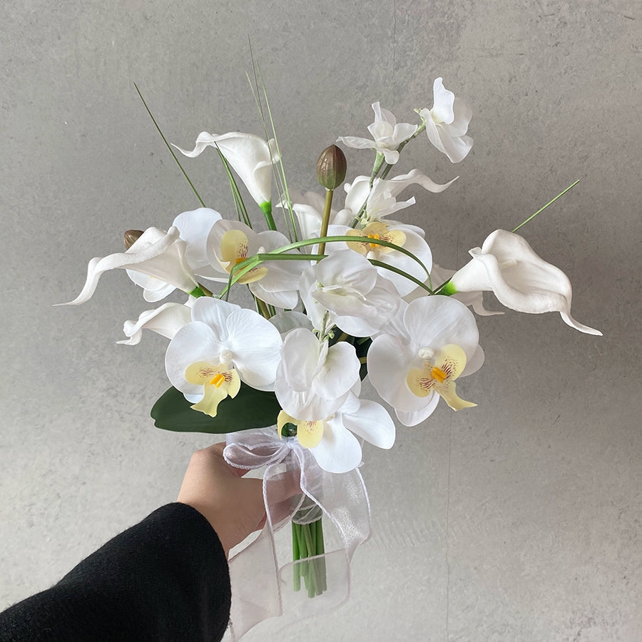 Elegant Silk Butterfly Orchid Bouquet Prop for Wedding Photography