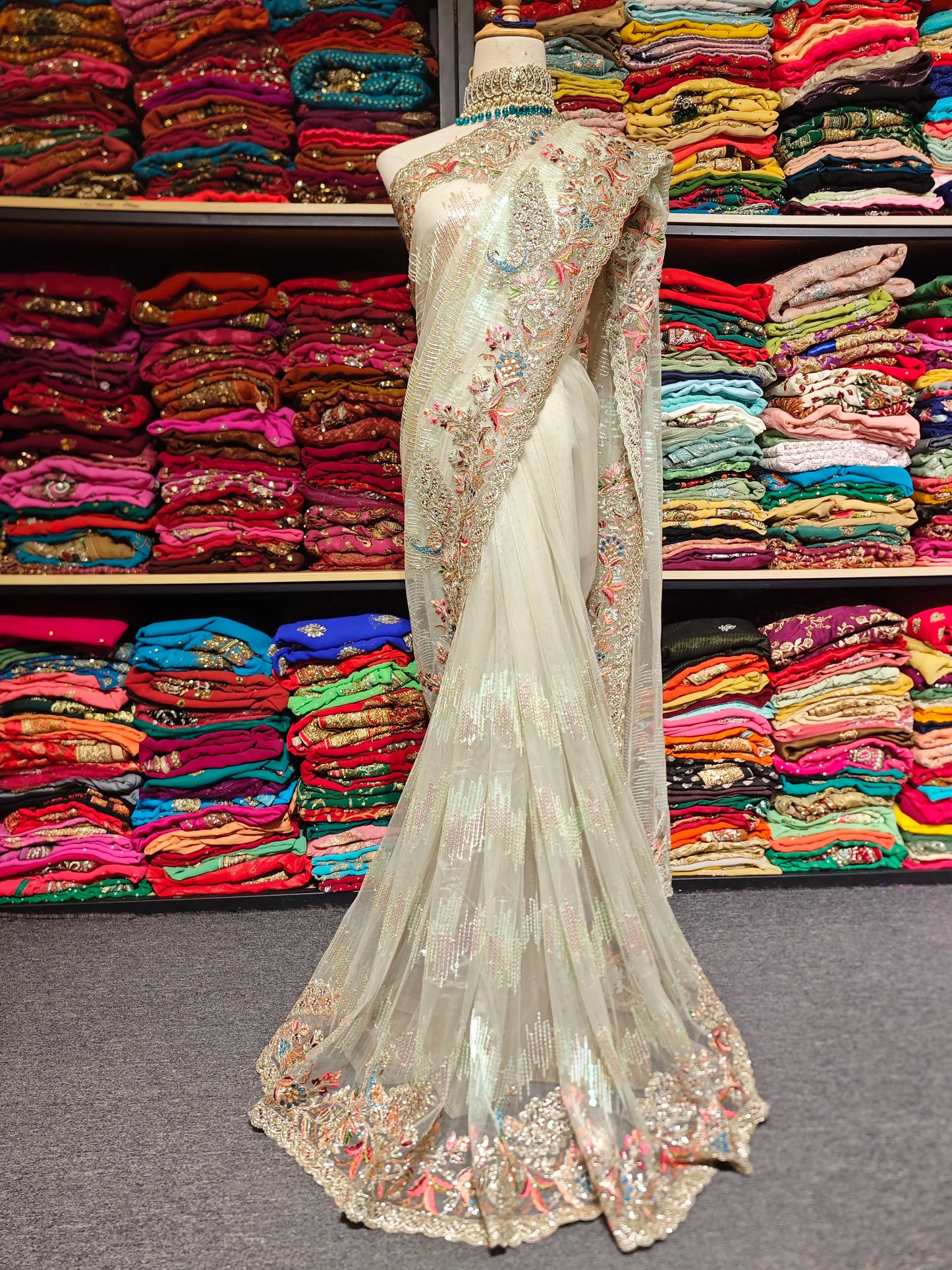 Indian Nepal Handmade Beaded Saree