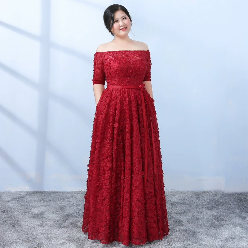 Burgundy Open Shoulder Evening Dress