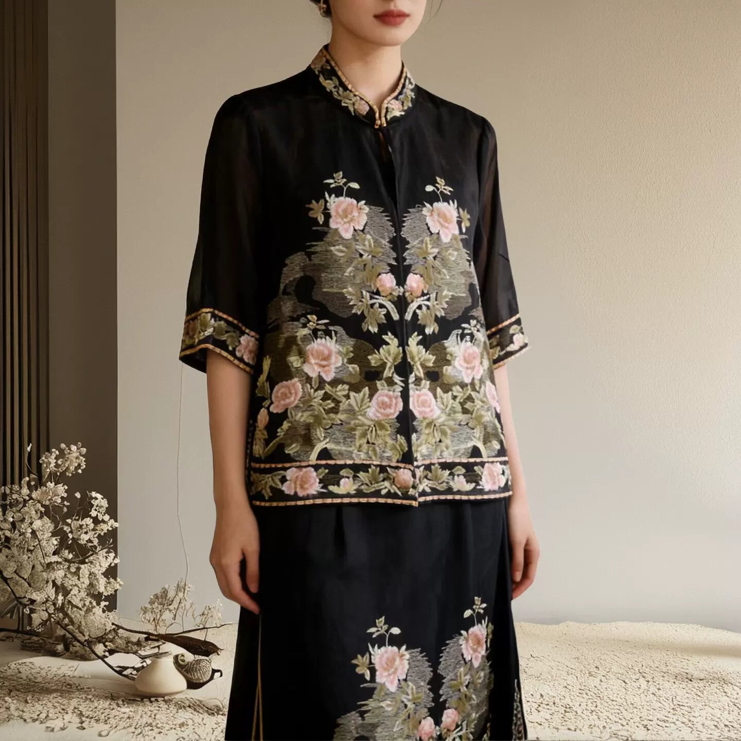 Women's Plus Size Spring Summer Cardigan Embroidered Tencel