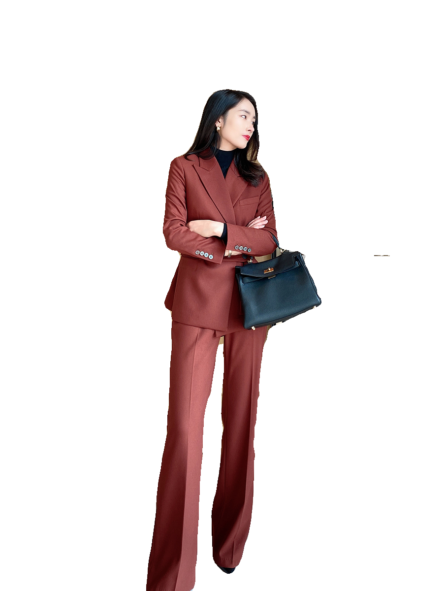 Christmas Red Velvet Women’s Tailored Suit with Flared Trousers