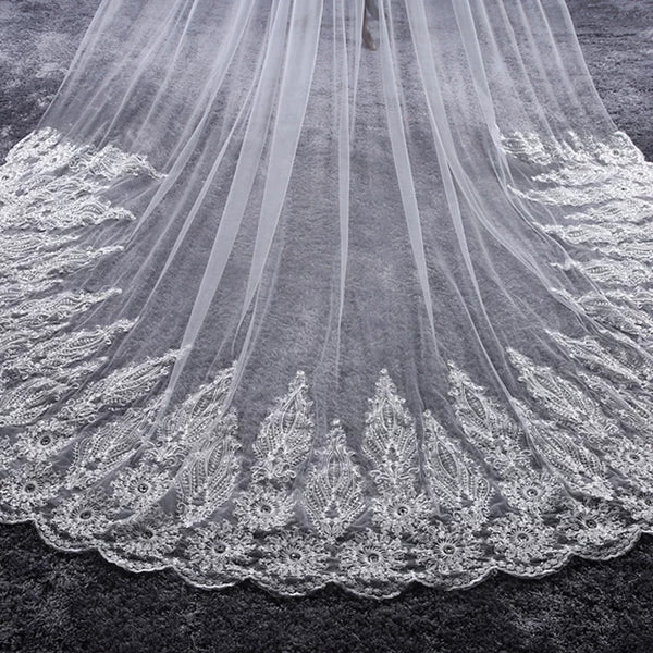 Korean Extra Long Stone Inlay Veil
