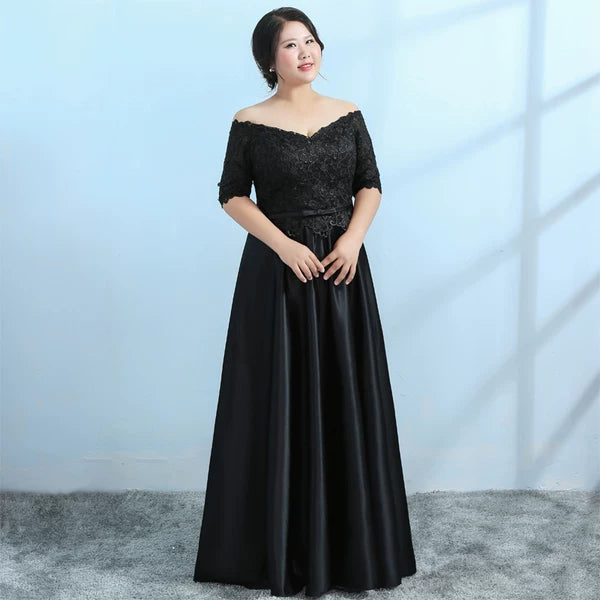 Black Evening Dress Plus Size Open Shoulders