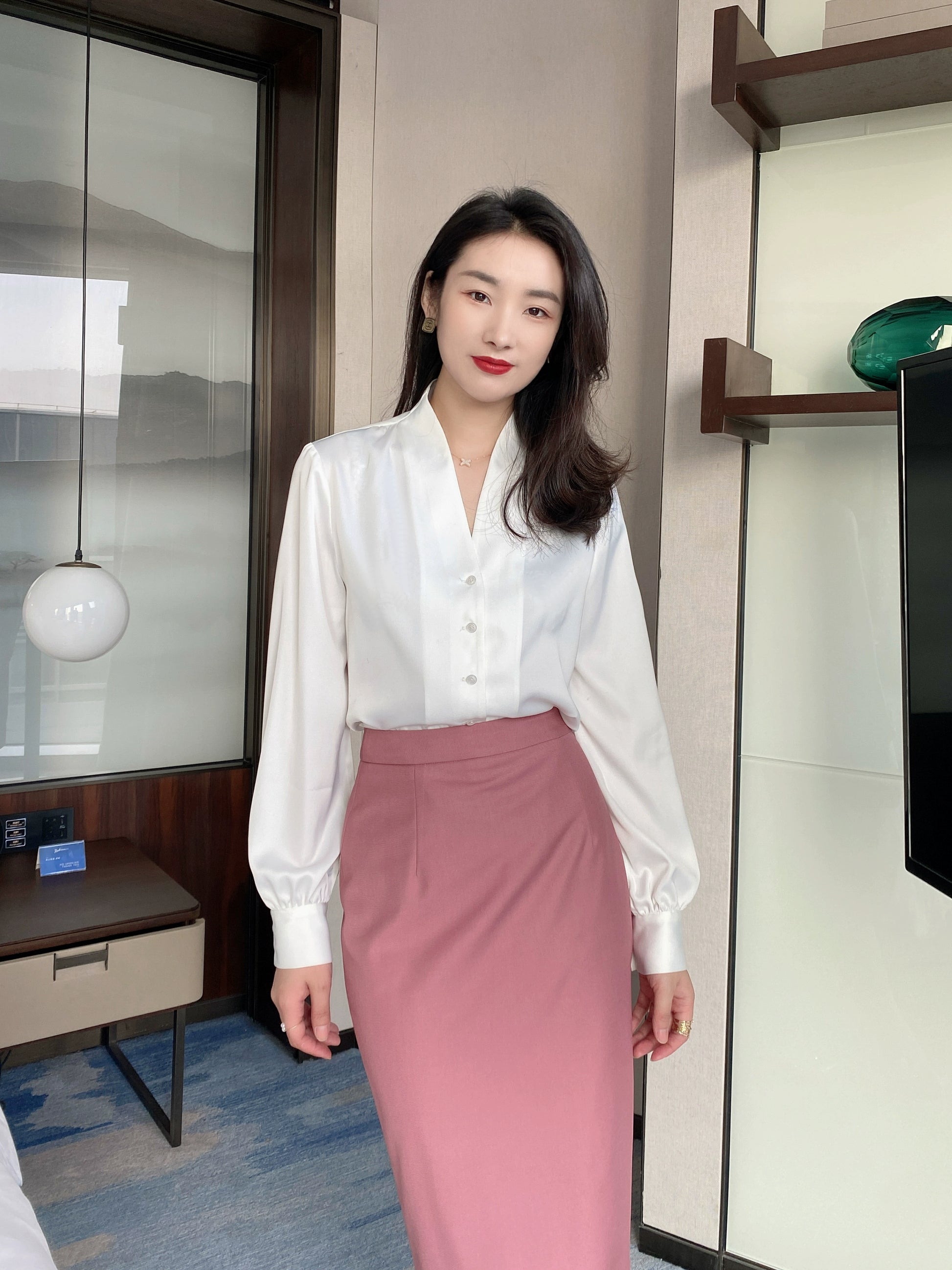 Elegant White V-Neck Loose Fit Summer Shirt for Women