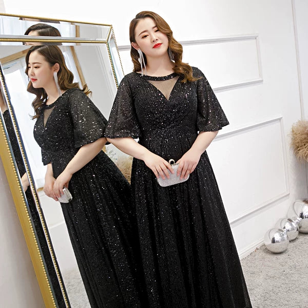 Black Nail Sequins Fitted Evening Dress