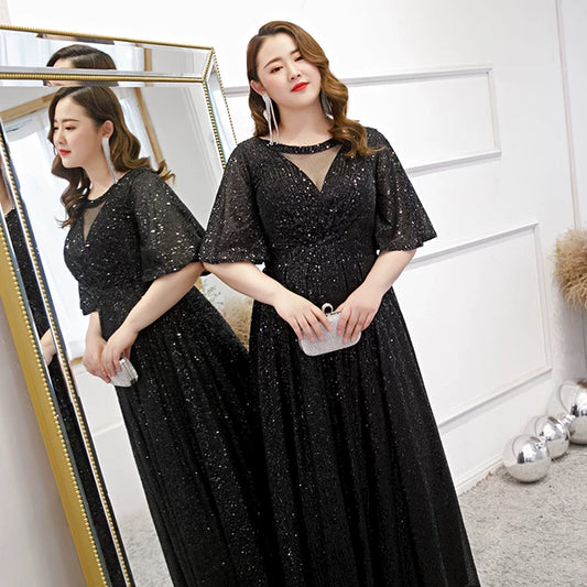 Black Nail Sequins Fitted Evening Dress
