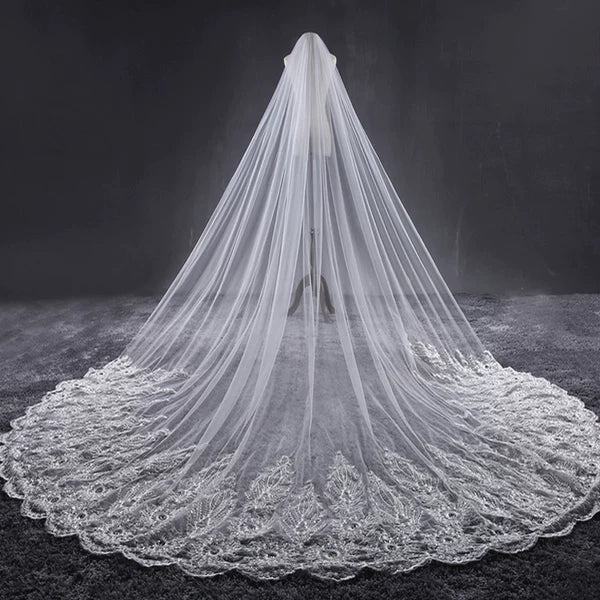 Korean Extra Long Stone Inlay Veil