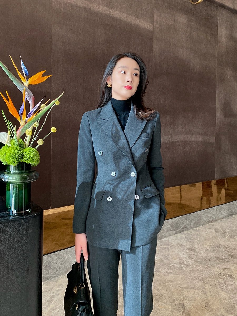 Blue Gray Demi-Season Classic Women's Suit Jacket & Trousers