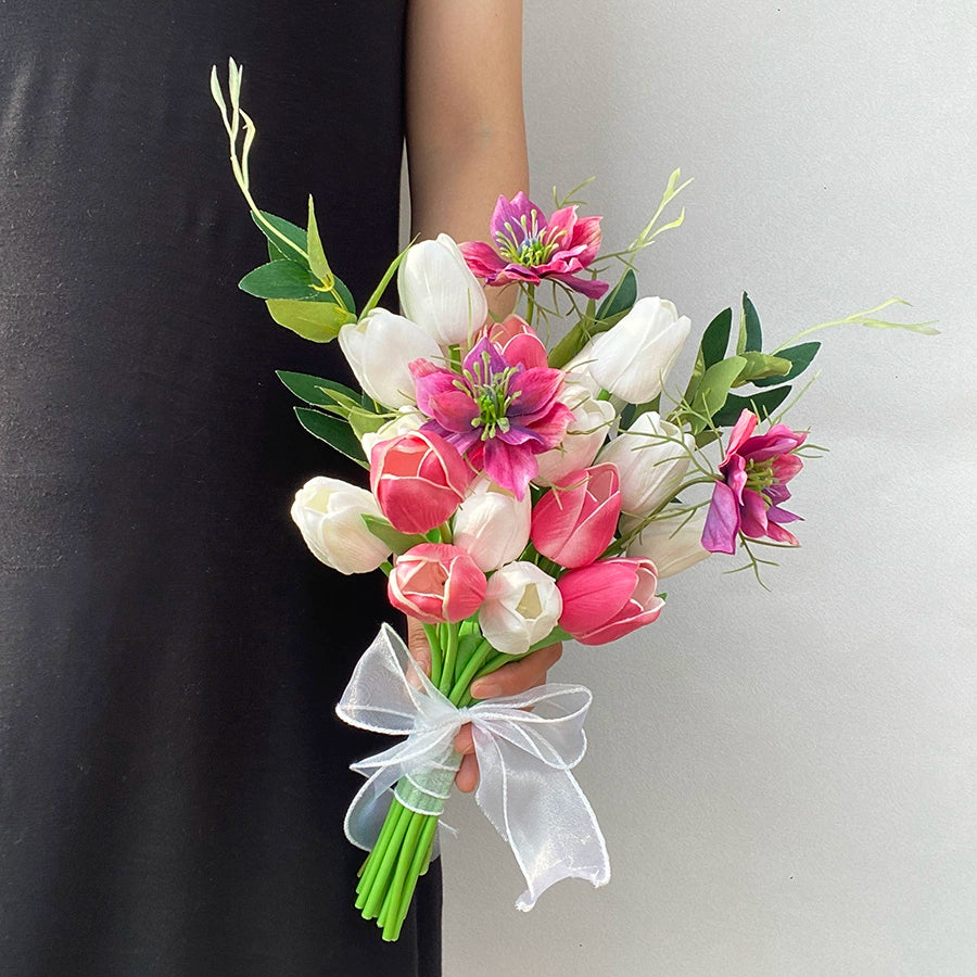 Elegant Phalaenopsis Tulip Hand‑held Silk Bouquet for Weddings & Graduations