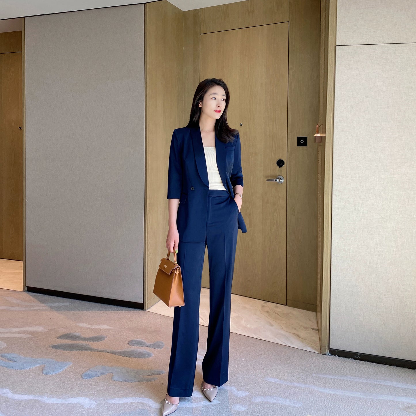 Summer Classic Suit Jacket Set with Loose Straight Trousers