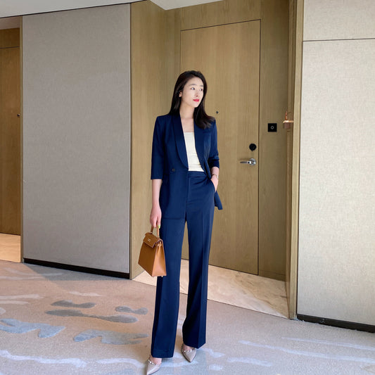 Summer Classic Suit Jacket Set with Loose Straight Trousers