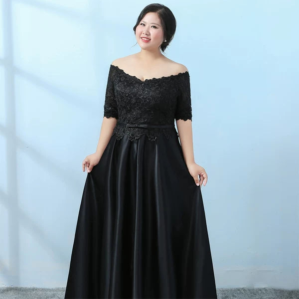 Black Evening Dress Plus Size Open Shoulders