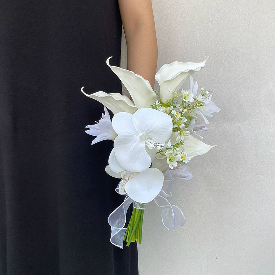 Elegant Phalaenopsis Tulip Hand‑held Silk Bouquet for Weddings & Graduations